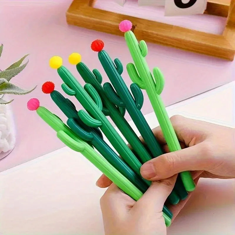 12pcs Cactus Shaped Ballpoint Pen Black 0.5mm Gel Ink Ballpoint Pen for School Home Office Qme Random Color 12PCS
