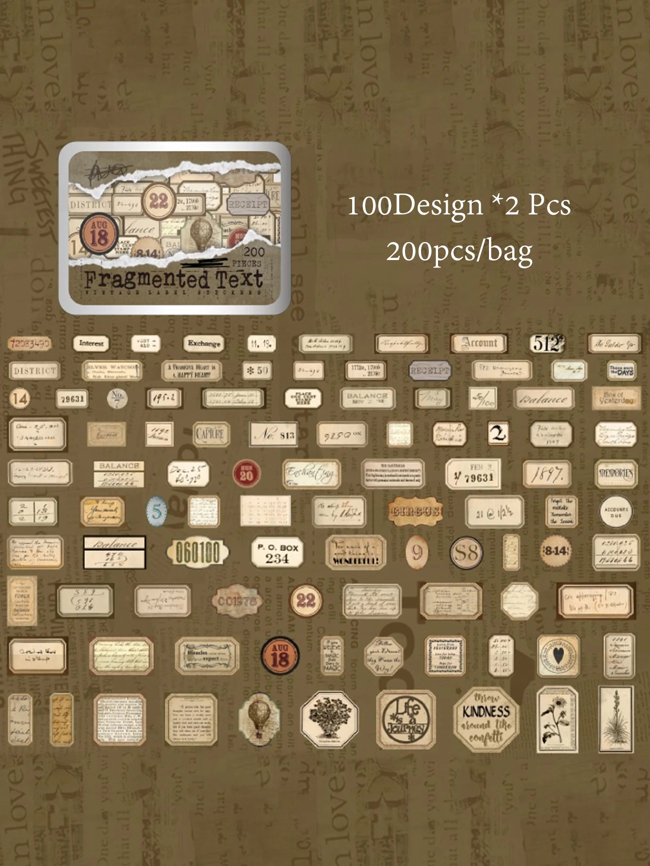 Iron Box Stickers 200pcs/bag Art Text Fragments Vintage Stickers DIY & Scrapbook Journal Decor Iron Box Stickers Qme 4
