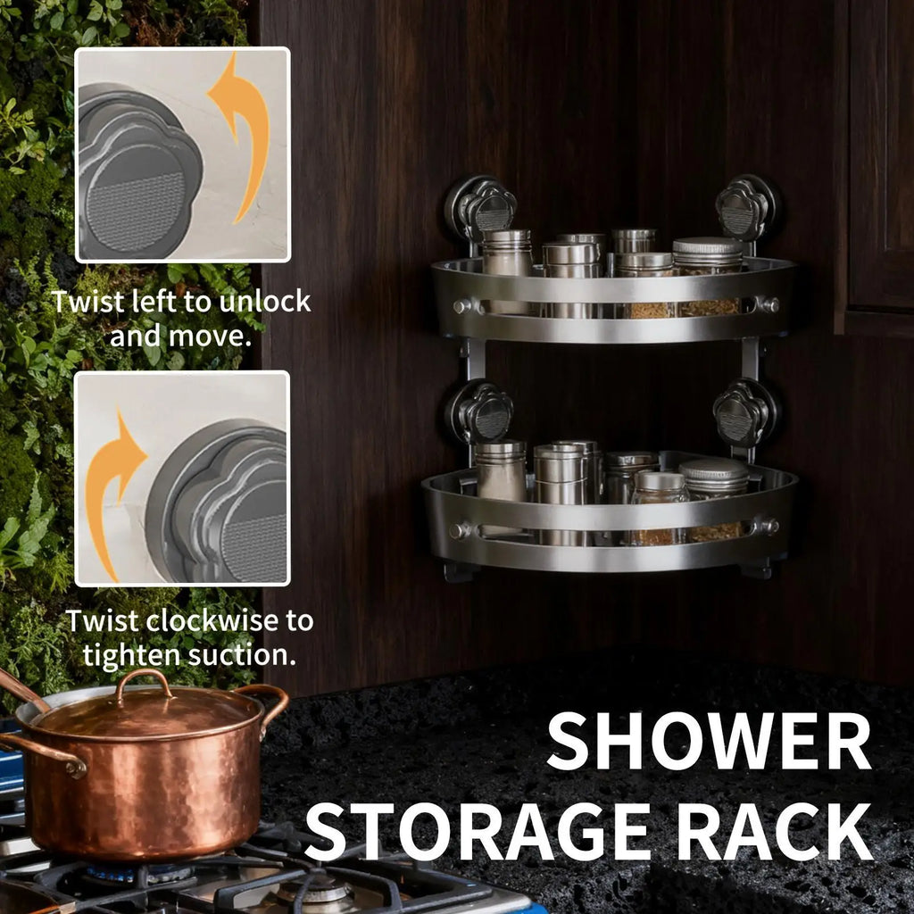 Corner Shower Shelves Suction Cup Rack Strong Suction Shower Shelves Corner For Shampoo Sponge Soap Body Wash Bathroom Qme