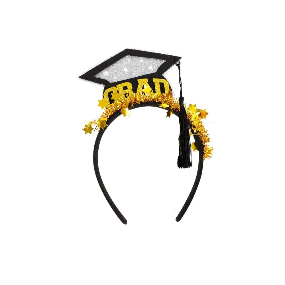 Celebrate Graduation Headband Non-slip Shiny Doctor Hat Hair Hoop with Tassels Glitter Graduation Cap Hairband Party Favors Qme Style 7