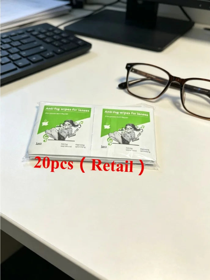 Anti-fog Wipes for Glasses, Universal for Glasses/Helmet Visors, Long-lasting Anti-fog Without Blurring, Streak-free Wiping Qme 20pcs