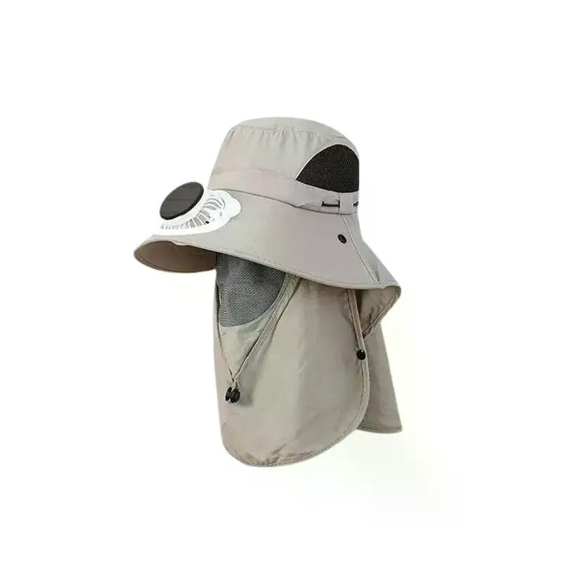 Men Fan Hat Solar Panel Wide-brimmed Shawl Fishing USB Charging Qme