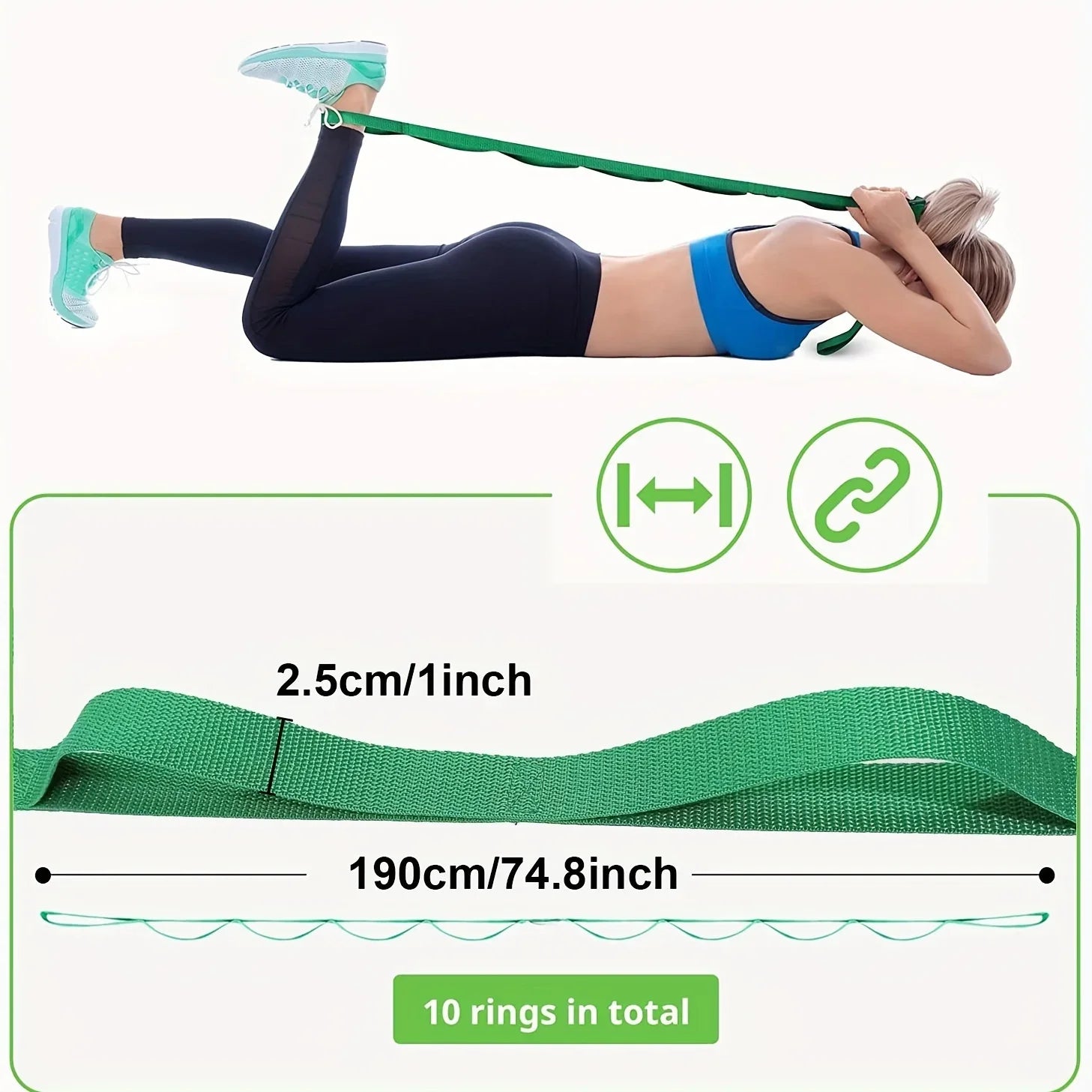 10 Loops Non-Elastic Yoga Stretching Strap Stretch Band With Workout Guide For Physical Therapy, Pilates, Exercise Qme