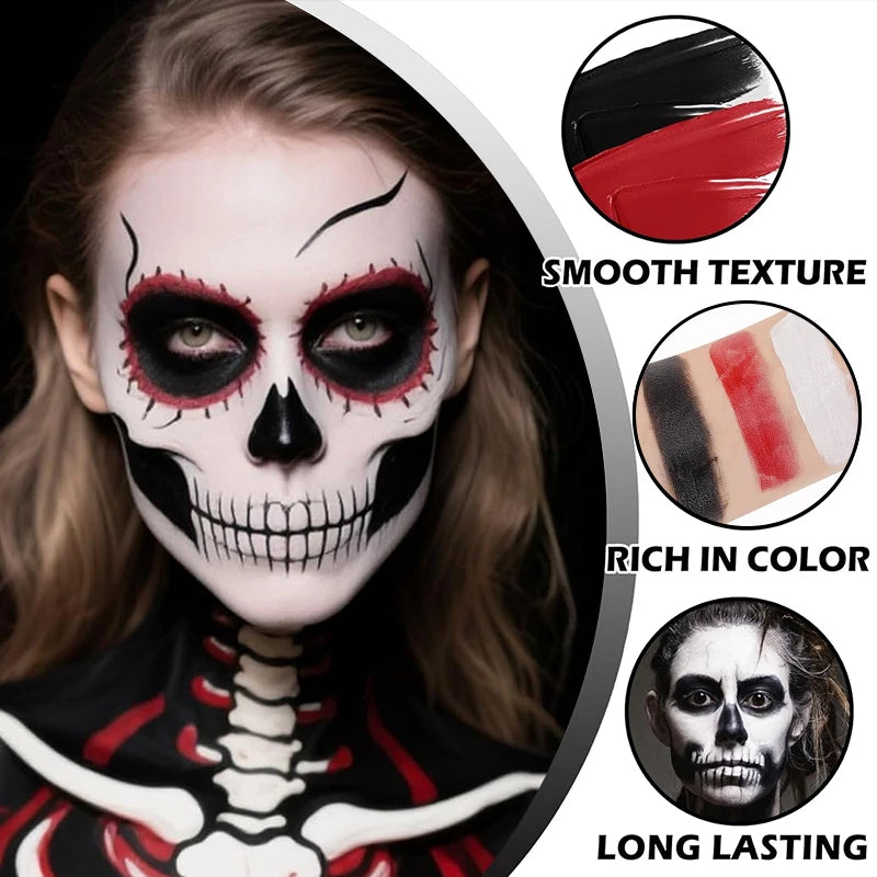 3 Colors Black White Red Face Body Paint Palette Oil Cream Makeup Qme