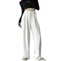 Solid Color High Waist Casual All-match Spring And Summer Daily Basic Commuting Suit Fabric Wide-leg Straight Pants For Ladies Qme White XL