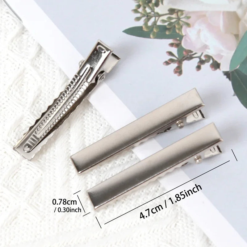 Metal Alligator Hair Clips Duckbill Blank Setting Base DIY Women Qme 4.7cm 50pcs