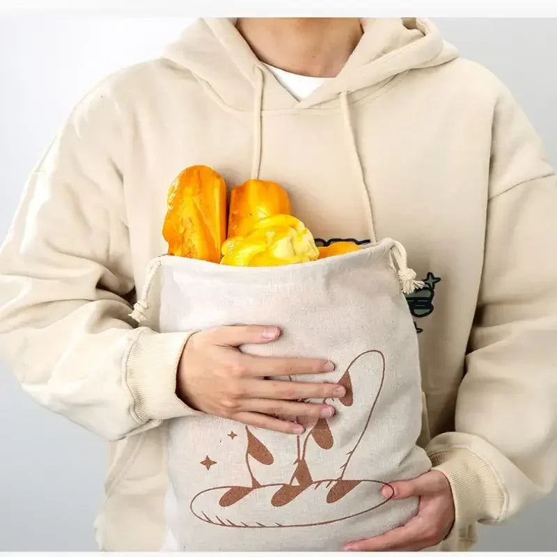 Linen Bread Bag Reusable Baguette Cotton Drawstring Storage Bag Loaf Homemade Bread Fresh Eco Friendly Keeping For Baguette Qme
