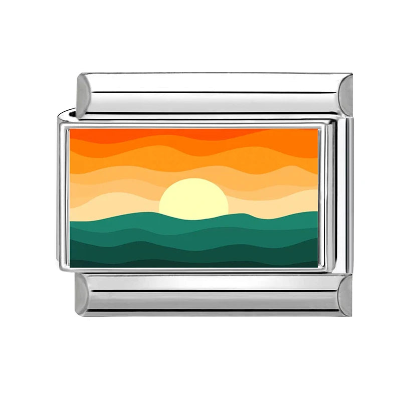 Fashion Colorful Scenery Boat Swan Lake Snow Mountain Charm Italian