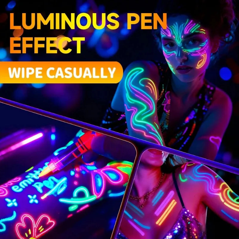 8pcs Colorful Luminous Pen Human Face Paint Painted Pen Student Children Creative Painting Fluorescent Marker Pen Qme