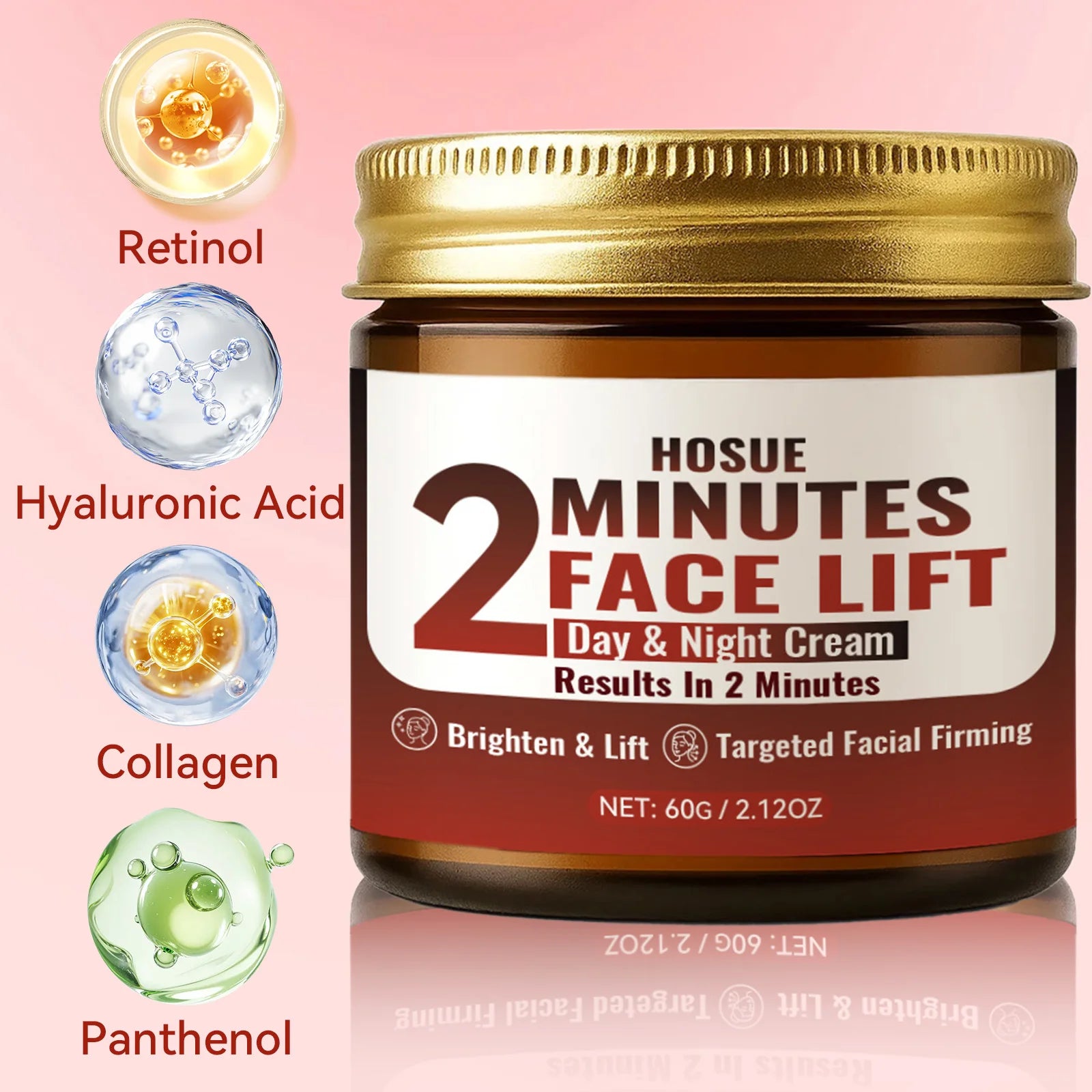 2 Minutes Facial Lift Day & Night Cream with Retinol Hyaluronic Acid Collagen Anti-Aging Lifting Tightening Firming Face Cream Qme