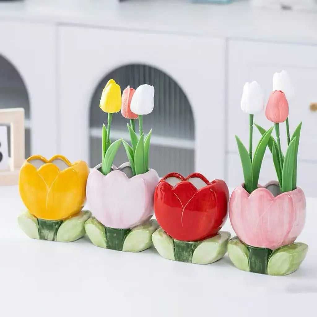 Artistic Tulip Ceramic Flower Pot Contemporary Simple Floral Vase Qme