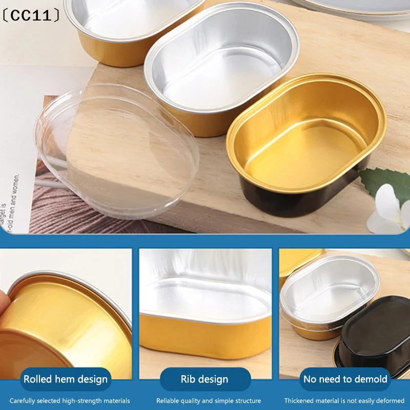 Aluminum Foil Oval Non-stick Baking Cups Cake Containers Clear Lids Qme