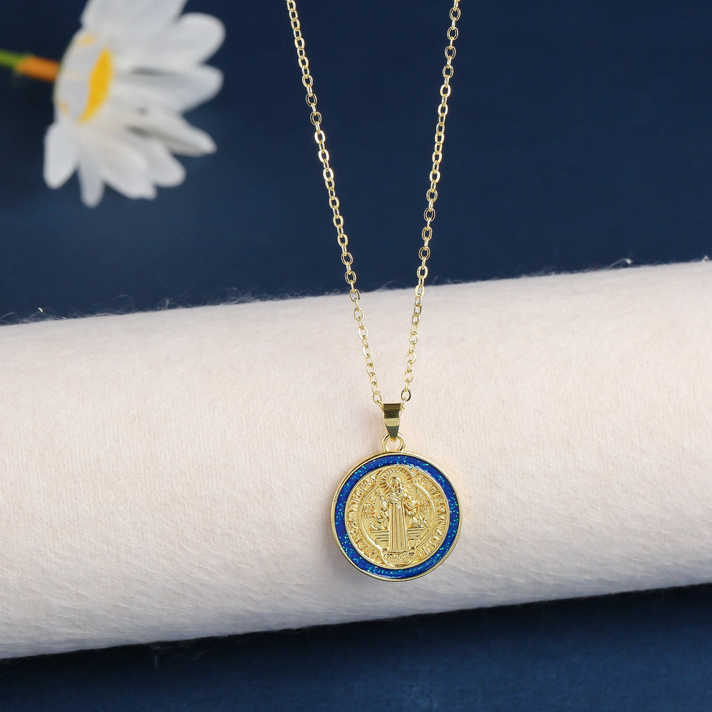 Religious Style Stainless Steel Round Zirconia Oil Drop Pendant Necklace Fashion for Man Woman Friendship Jewelry Party Gift Qme Necklace 4