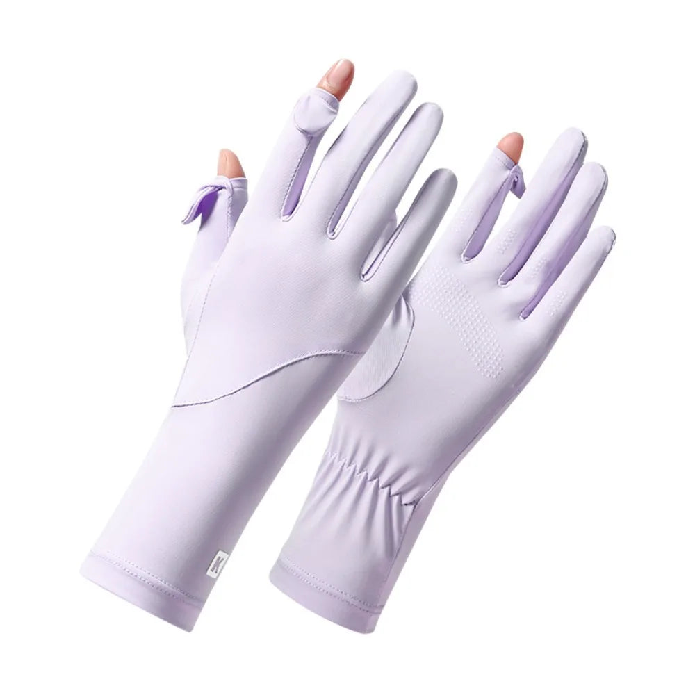 Ice Silk Women Sunscreen Gloves Anti-UV Breathable Sun Protection Riding Gloves Non Slip Touch Screen Summer Driving Gloves Qme Purple