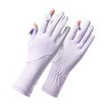 Ice Silk Women Sunscreen Gloves Anti-UV Breathable Sun Protection Riding Gloves Non Slip Touch Screen Summer Driving Gloves Qme Purple