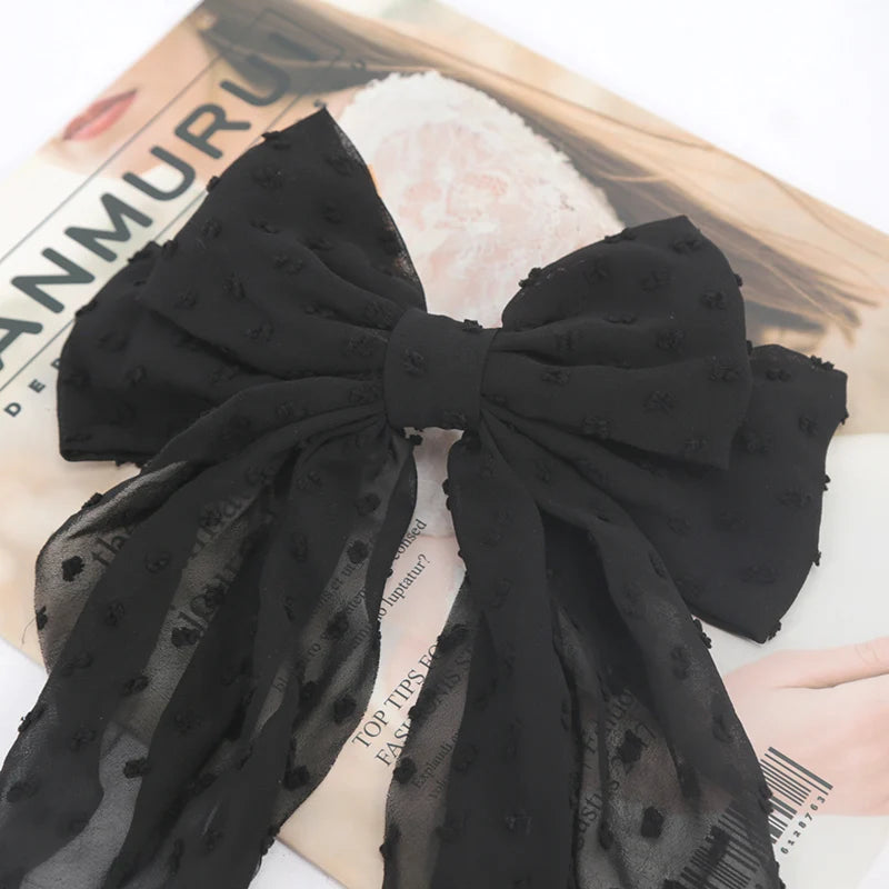 Black Chiffon Bow Hair Clip Women Large Bowknot Stain Hairpin Qme