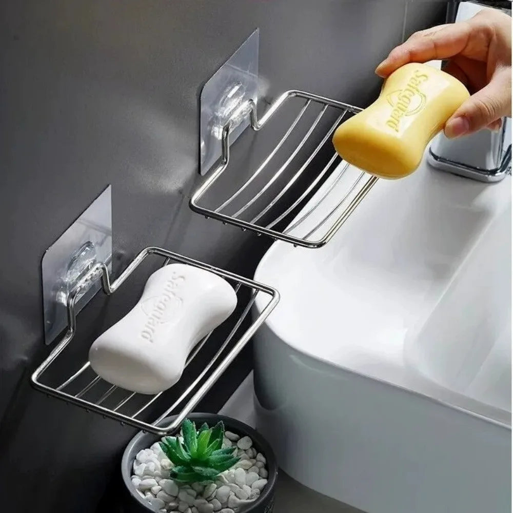 Stainless Steel Soap Holder Wall-mounted Drain Storage Rack Bathroom Multifunctional Durable Soap Dish Holder Household Goods Qme