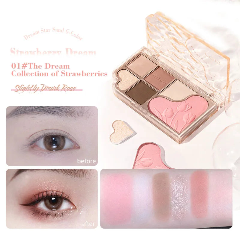 6-Color Blendable Eyeshadow Palette, Soft Smooth Fine Texture Powder Formula, Waterproof & Sweatproof, Valentine's Day gift Qme 01