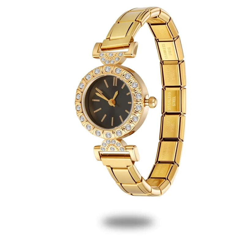 Fashion Italian Elastic Charm DIY 9mm Width Stainless Round Watch Women's Bracelet Bangle For Party Friend Birthday Jewelry Gift Qme S 12