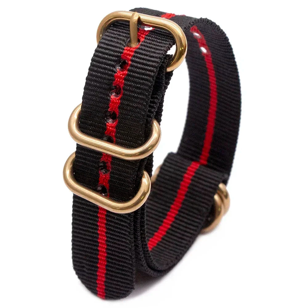 18MM 20MM 22MM 24MM Golden Round Buckle Watch Accessories Hot Fashion Simple Stripe Design Sport Watch Bands Qme 2Black 1Red 18mm