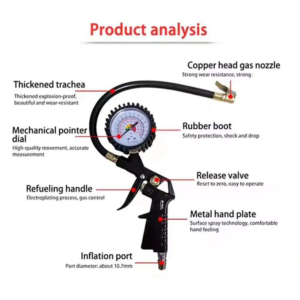 0-16Bar/0-220Psi Auto Tire Pressure Gauge Pressure Gun Type For Air Compressor Car Motorcycle SUV Inflator Pump Tire Repair Tool Qme