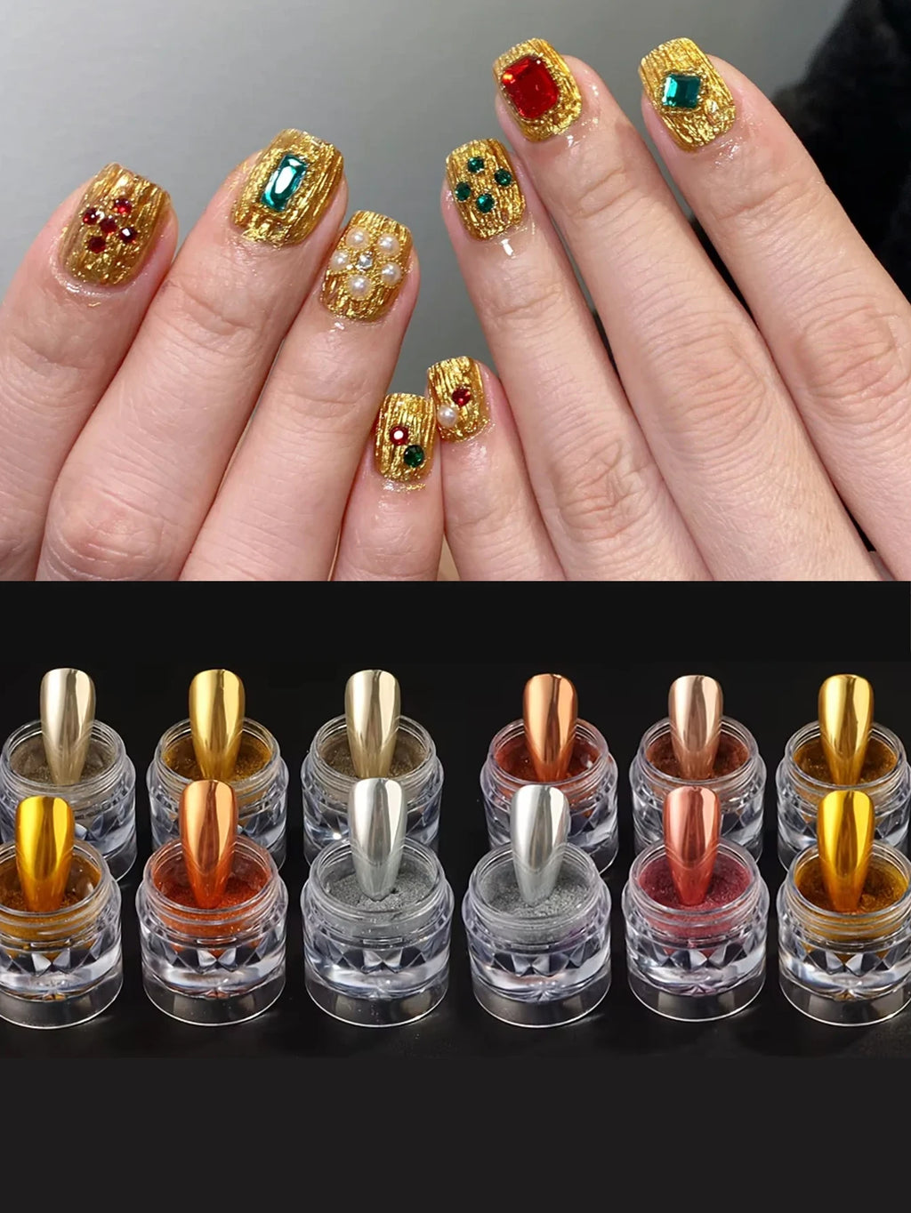 Mirror Chrome Nail Powde Gold Silver Coating Pearl Decoration Charms Qme