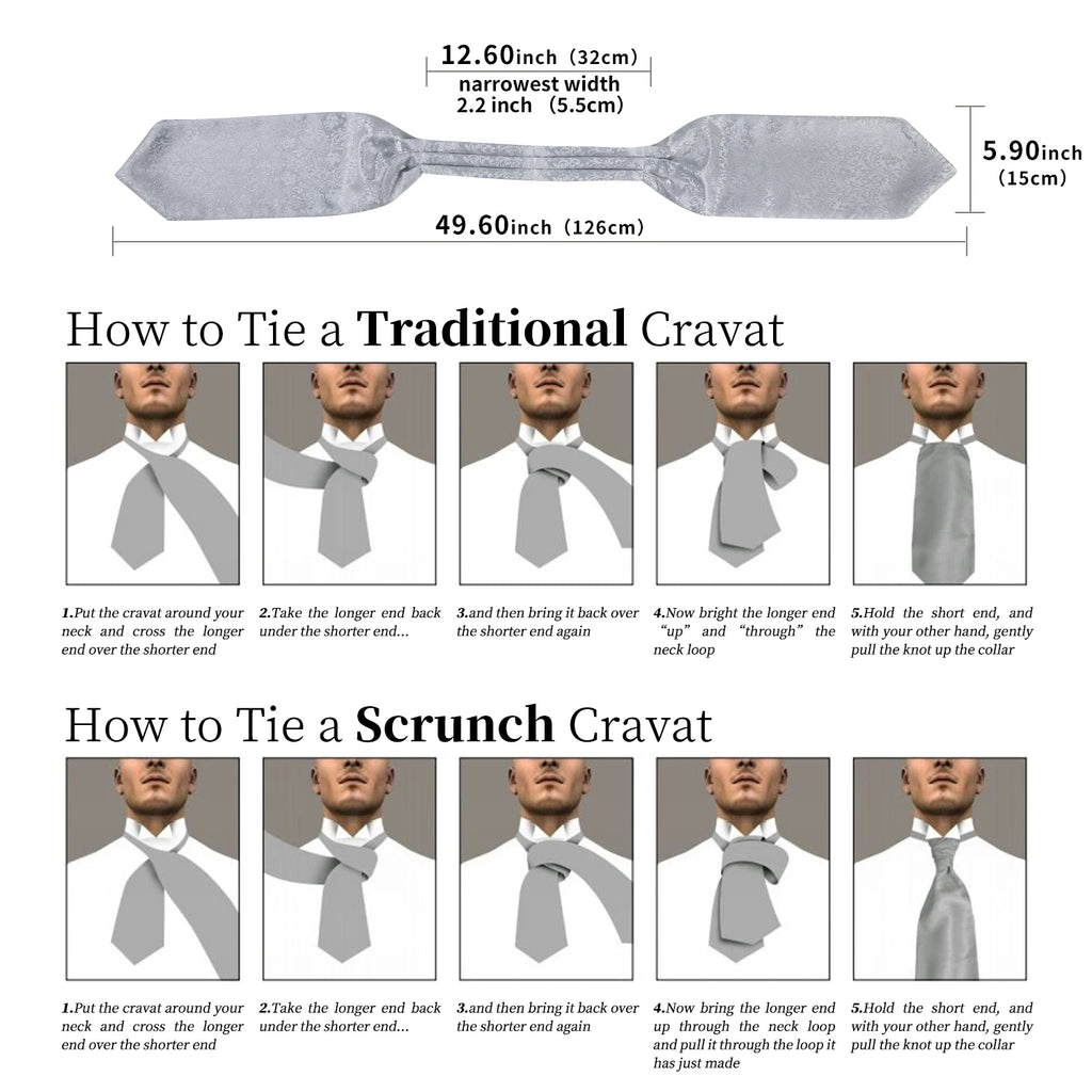 Ascot Tie Set, Classic Cravat with Pocket Square & Decorative Ring, Fashion Men's Neck Accessories Wedding silk Party Daily Wear Qme