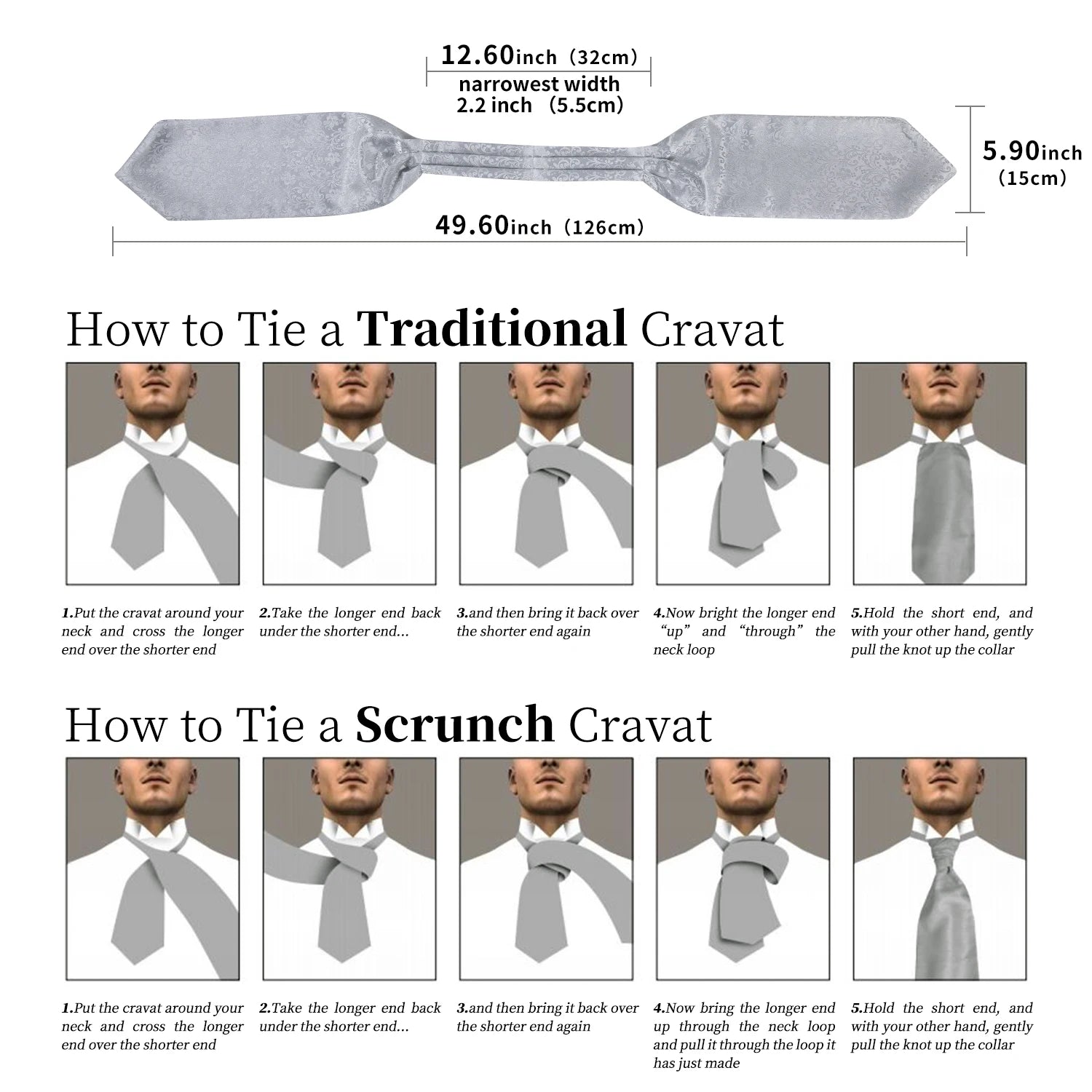 Ascot Tie Set, Classic Cravat with Pocket Square & Decorative Ring, Fashion Men's Neck Accessories Wedding silk Party Daily Wear Qme