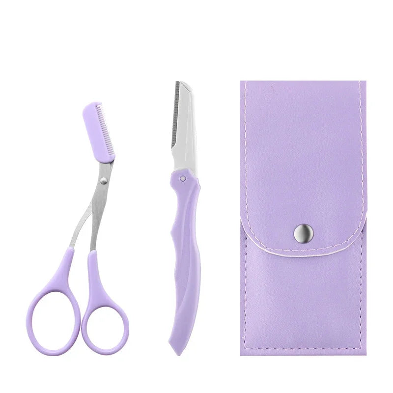 1 2 3 Stainless Steel Eyebrow Trimmer Folding Trimming Suit Clipper Qme scissors with knife