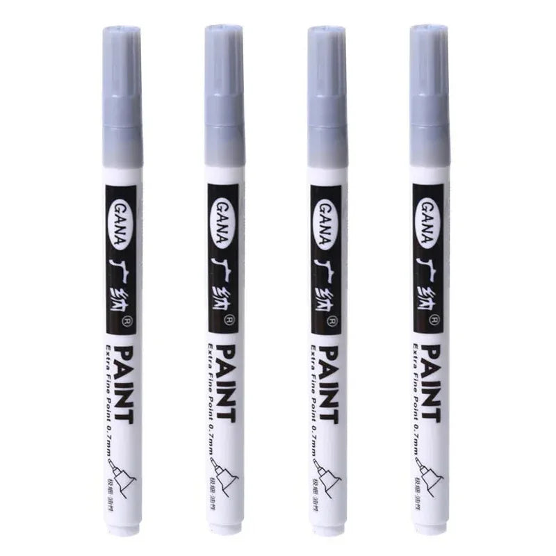 4Pcs/set High Quality Permanent Paint Markers Pen 0.7mm Fine Tip Waterproof, for Rock Painting, Wood, Metal, Canvas Qme 4Pcs silver