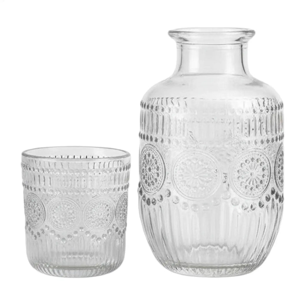 Bedside Carafe and Glass Set Snowflake Design Elegant Pitcher Glass Carafe for Tea Coffee Milk Juice Drink Tea Coffee Milk Juice Qme