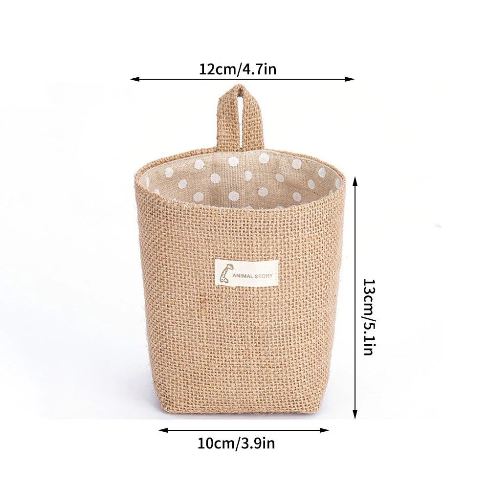 Nordic Style Small Hanging Wall Pocket Storage Basket Sack Sundries Organizer Cosmetic Organizer Cotton Linen Toy Storage Bag Qme
