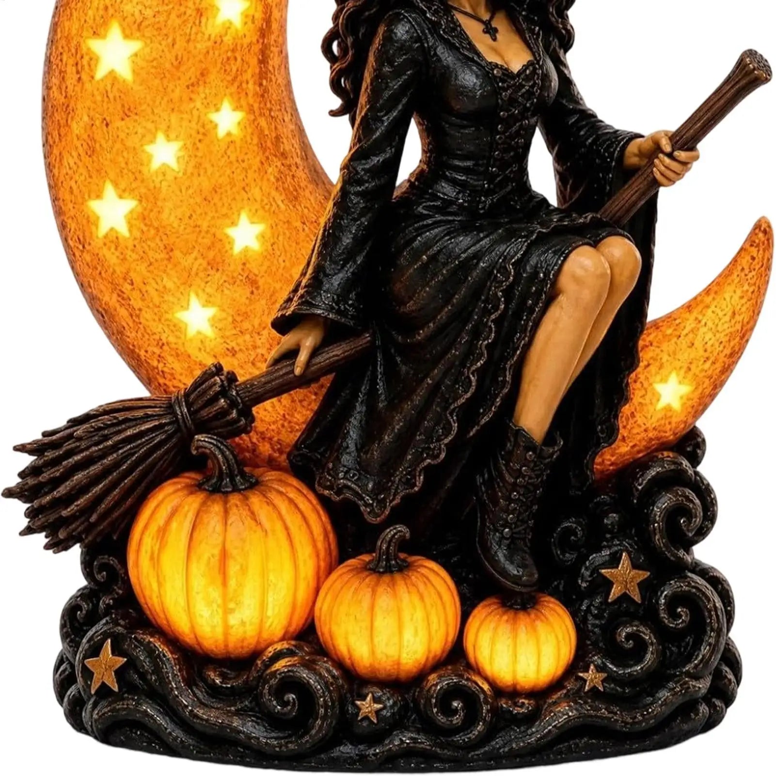 Halloween Table Lamp Gothic Spooky Plug-in LED Light Witch Figurine Qme