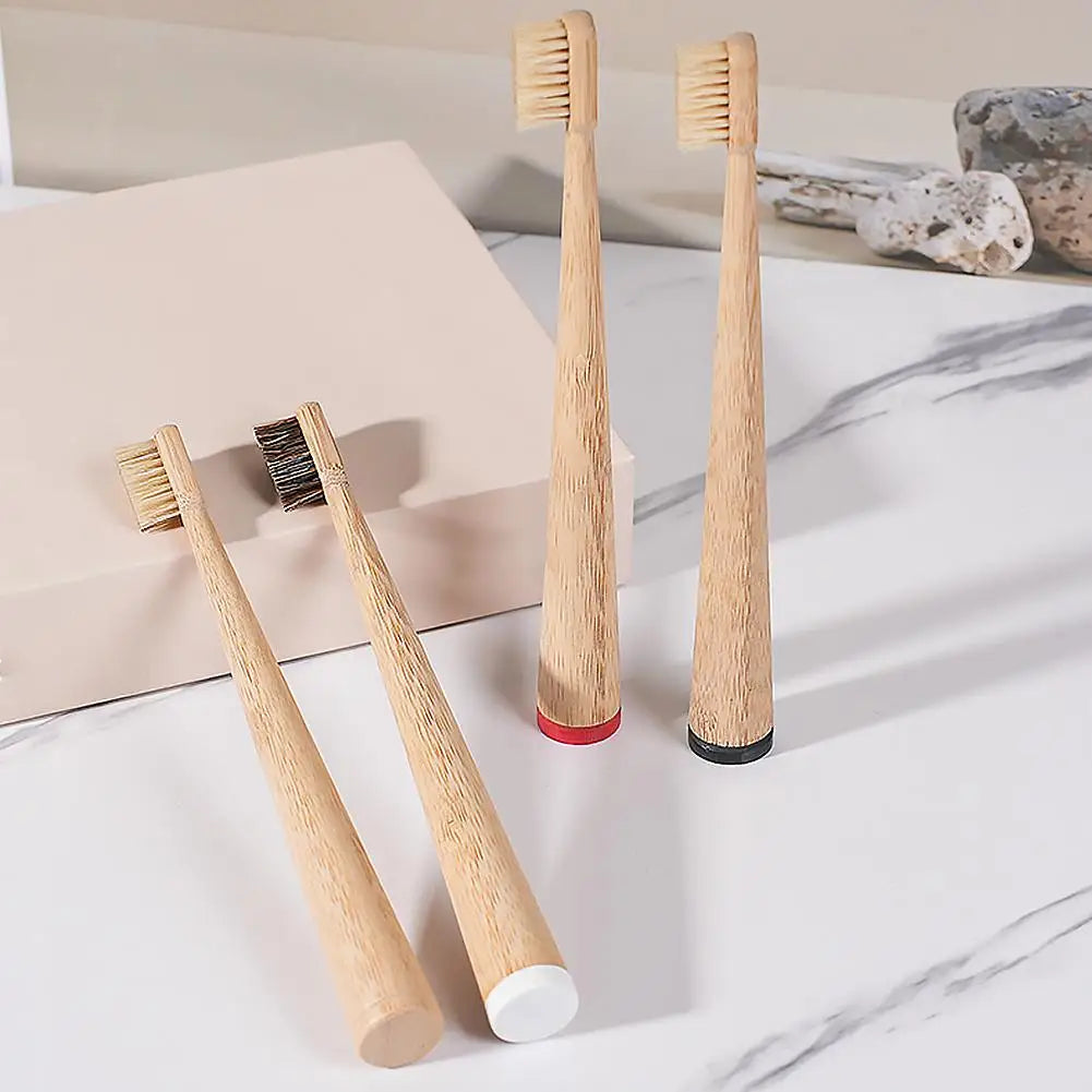 Natural Bamboo Toothbrush Adults Boar Bristles Plastic Nylon Manual Qme