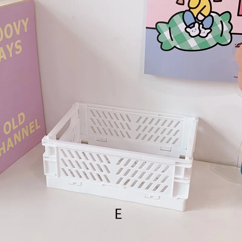 1 Pc Mini Foldable Desk Organizer Box Plastic Space-Saving Design Stationery Storage Basket for Tidy Student Workspaces Qme E