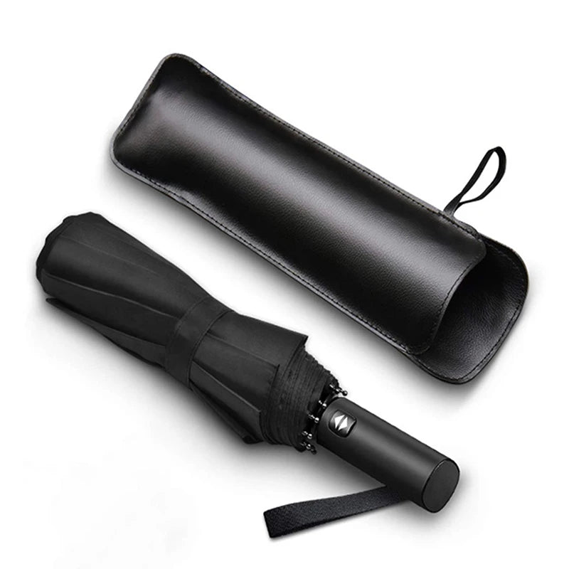 Umbrella Storage Pocket Bag Portable Cover Black PU Leather Case Qme