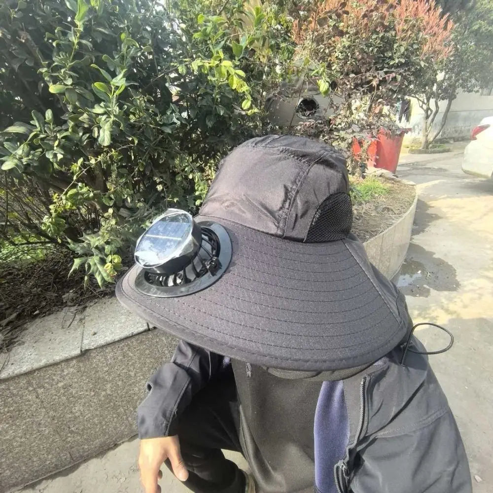 Breathable Solar Fan Hat Strong Wind Wide Brim Sun Hat with Fan with Shawl UV Protection Summer Fan Visor Cap Hot Weather Qme