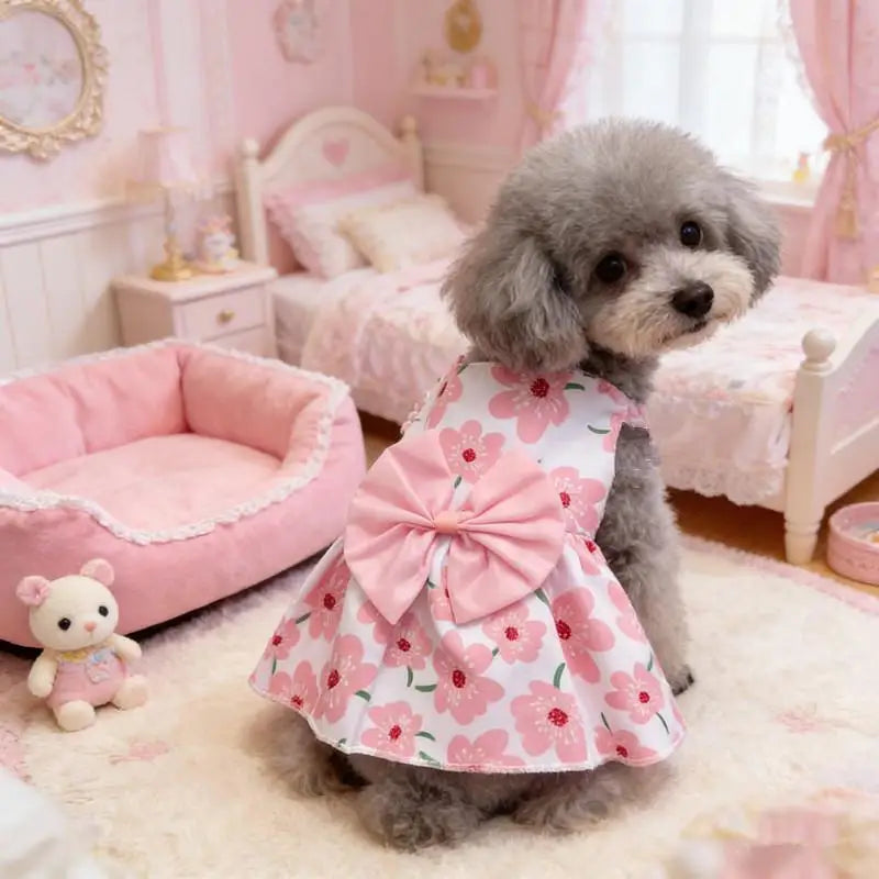 Princess Skirt Butterfly Bowknot Pet Poodle Cat Costume Floral Qme