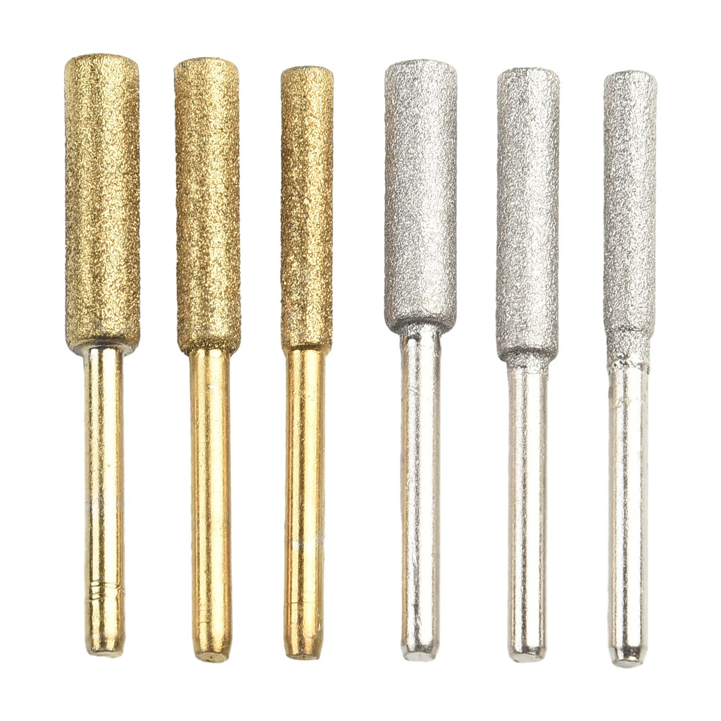 6PCS Set Coated Cylindrical Burr 4mm/4.8mm/5.5mm Chainsaw Stone File Abrasive Tools Chain Saw Sharpening Carving Grinding Tool Qme