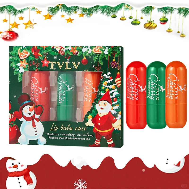 Lip Balm Christmas Nourishing Moisturizing Butter Skin Care Lipsticks Qme 3pcs-set