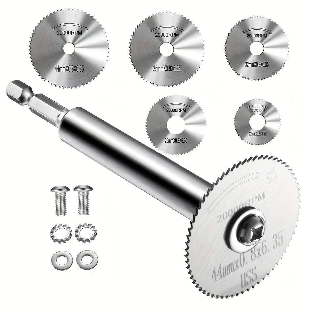 High Speed Steel Cutting Wheel - 1/4 Hex Shank Thin Blade for Rotary Saw with 5 Interchangeable Cutting Heads Qme 5pcs