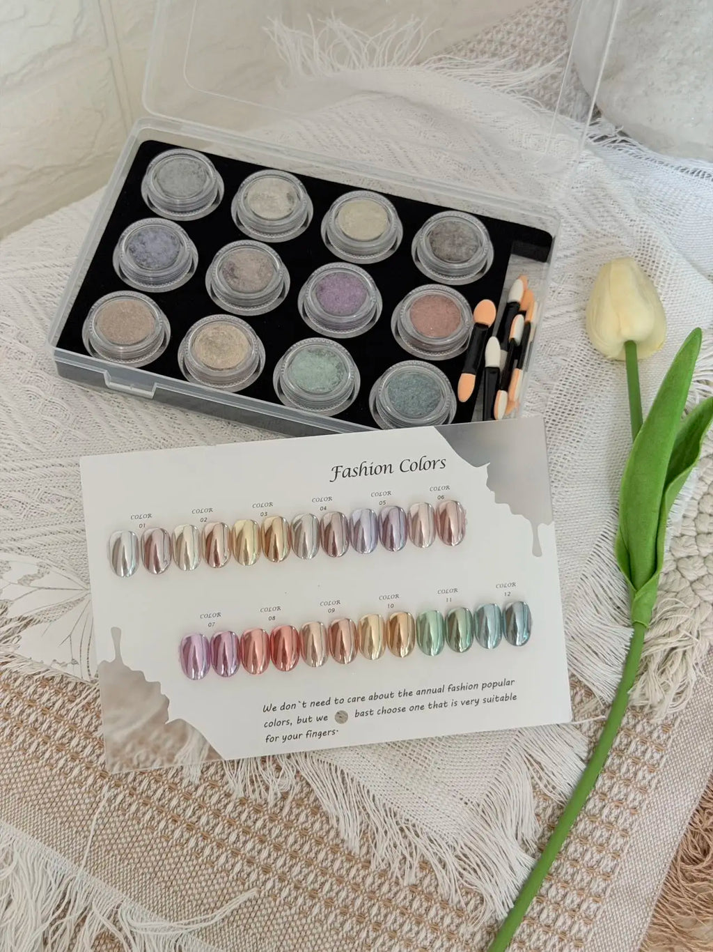 Aurora Pearl Chrome Nail Powder Complete Storage Case Display Card Qme