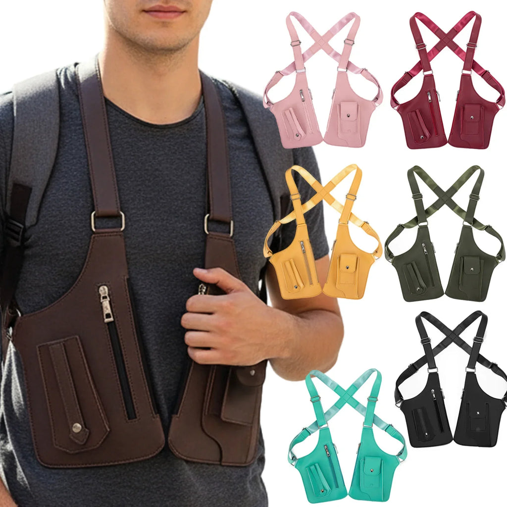 PU Leather Double Shoulder Armpit Bag Anti-Theft Underarm Strap Wallet Pocket Holster Bags for Men Women Travel Outdoors Bags Qme