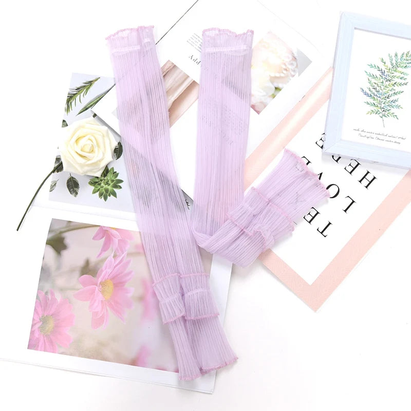 Women Summer Long Sun-protective Sleeve Sweet Fingerless Gloves Qme Lavender one size