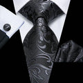 Tie Set for Men, 3-Piece Wedding Accessories with Cufflinks & Pocket Handkerchief, Striped/Floral Design Qme DPTH-LDSN3952