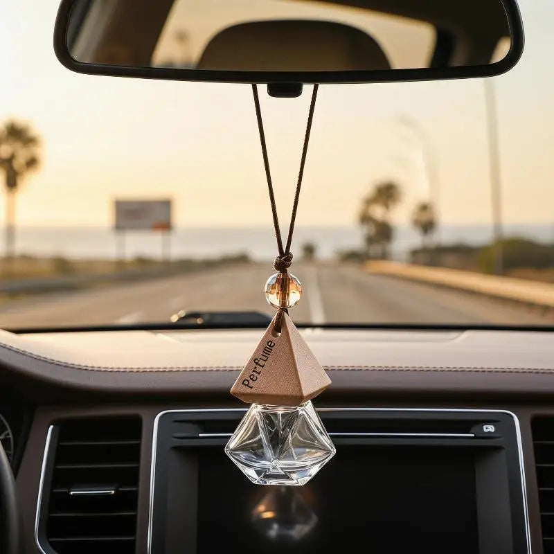 Empty Glass Essential Oil Diffuser Bottle Wooden Cap Car Hanging Qme