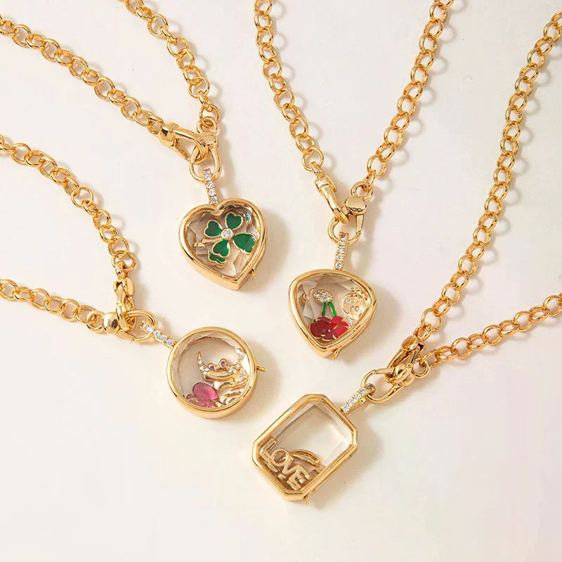 Retro Personality Picture Box Pendant With Openable DIY Pendant Hollow Design Transparent Box Gold-plated Color Preservation Qme