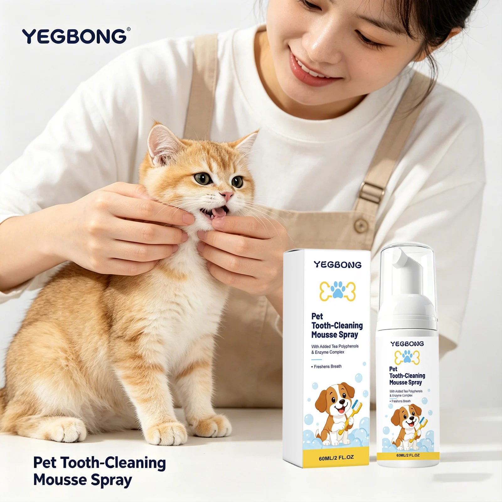 Pet Teeth Cleaning Mousse Removing Dental Plaque & Tartar Relieve Inflammation Reducing Odor Freshing Breath Pet Oral Care Spray Qme