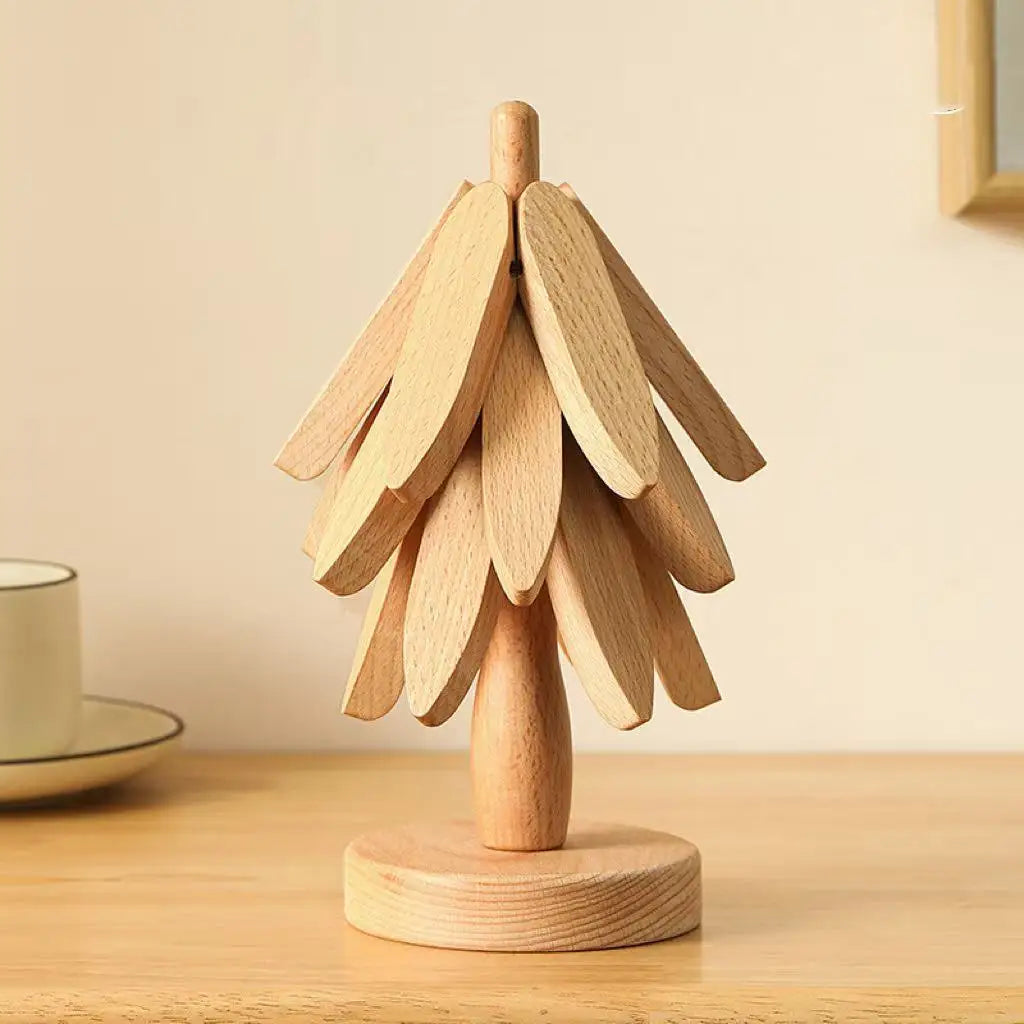 Tree Shaped Solid Wood Trivet Temp Resistant Table Mat Anti-scald Pot Qme B 3pcs M