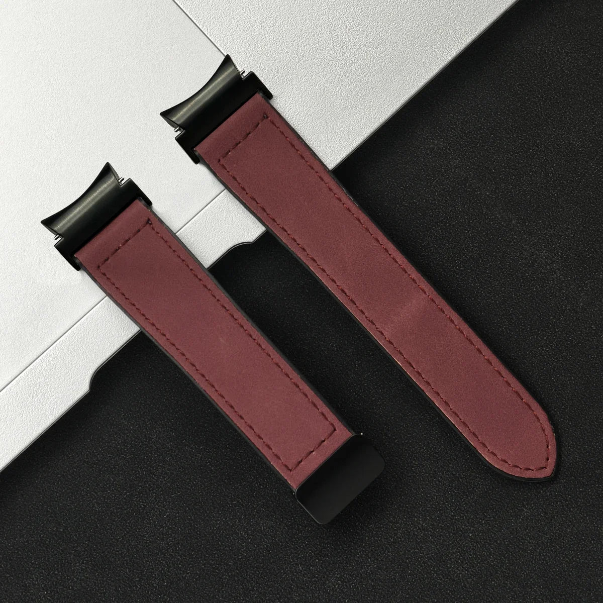 20mm Quick fit Leather Band for Samsung Galaxy Watch 6 5 4 40 44mm watch 5 pro 45 for 6/4 classic 43 47mm 42 46mm No Gaps Strap Qme Wine Red Galaxy Watch 4 44mm